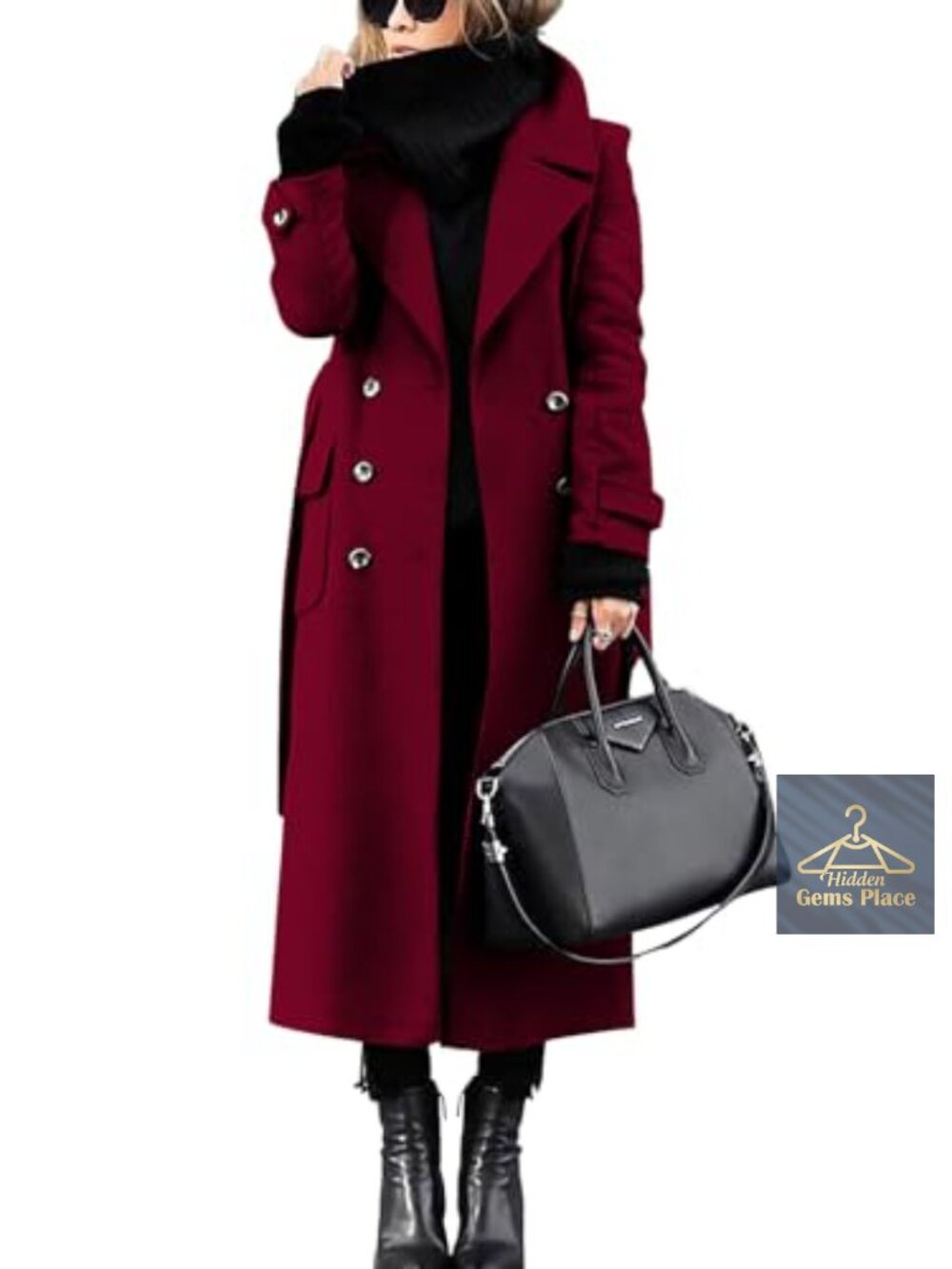 Womens Wool Blend Winter Pea Coat Double Breasted Long Midi with Belt